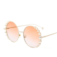 Pearl Metal Frame Round Sunglasses for Women Champagne
