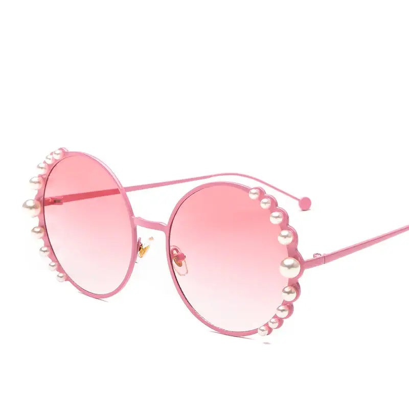 Pearl Metal Frame Round Sunglasses - Pink