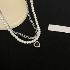 Pearl Pendant Whit Heart Double Layer Necklace