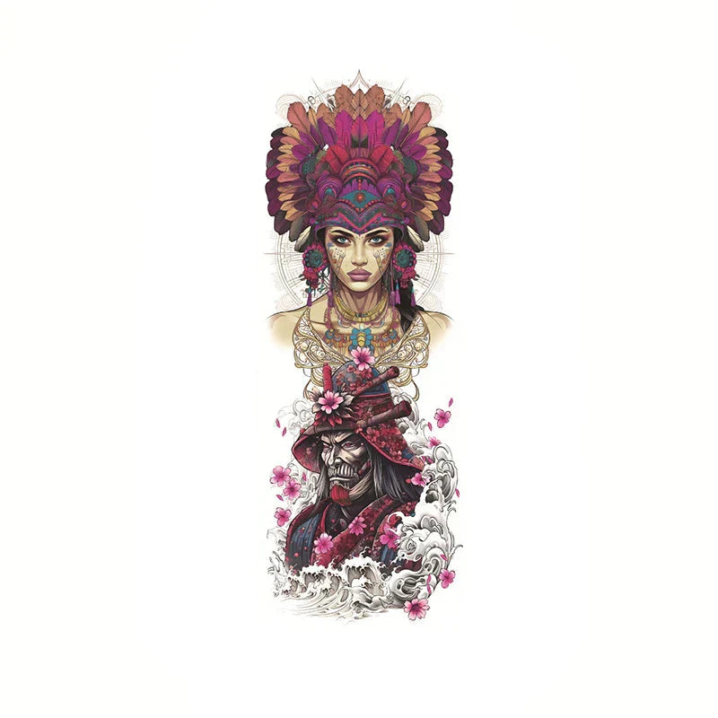 Peony Fish Dragon Geisha Sword Tattoo Sticker