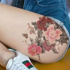 Peony Flower Butterfly Waterproof Temporary Tattoo Sticker