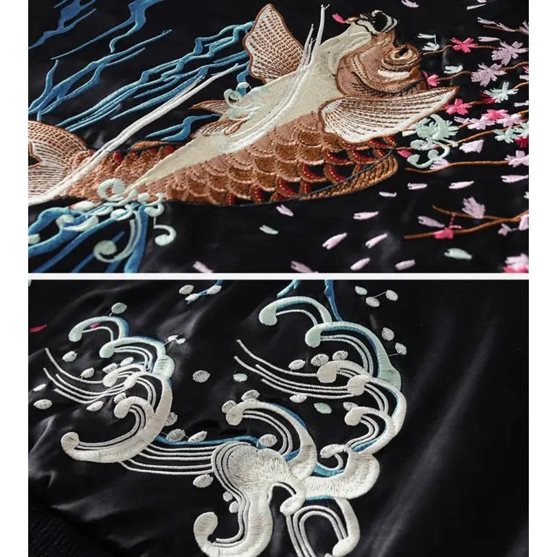 Pez Koi Embroidered Faux Silk Jacket
