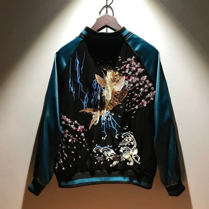 Pez Koi Embroidered Faux Silk Jacket