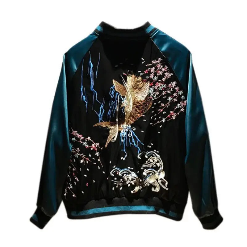 Pez Koi Embroidered Faux Silk Jacket