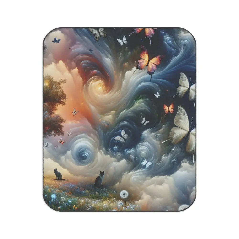 Picnic Blanket with Abstract Magic Symbols and Curious Cats