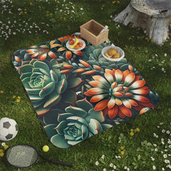 Picnic Blanket with Succulent Pattern and Mixed Green Hues