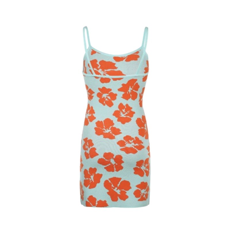 Orange Floral Knitted With Open Back Mini Dress