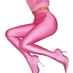 Pink Bodycon Skinny Long Legging High Waist Polyester