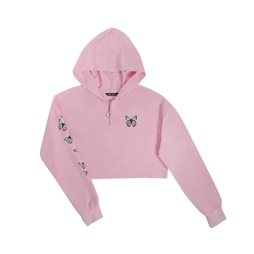 Pink Butterfly Crop Top Jacket