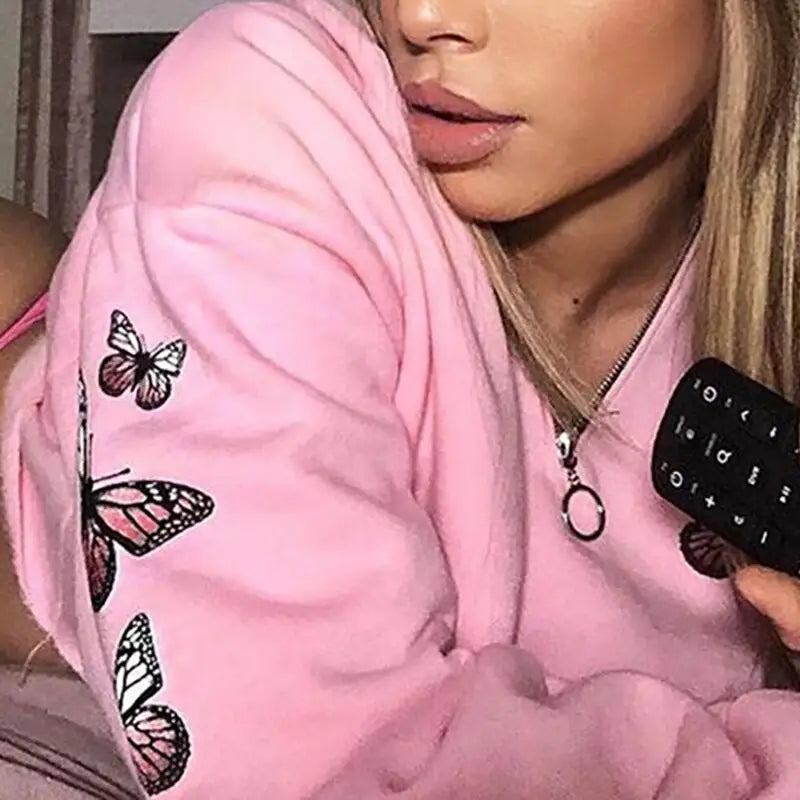 Pink Butterfly Crop Top Jacket