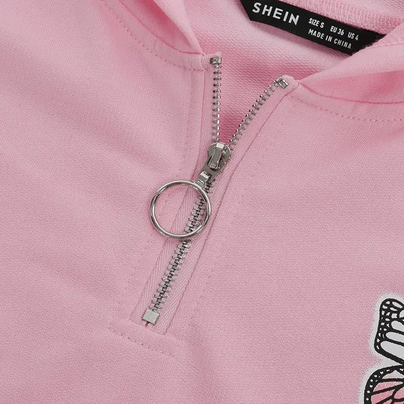 Pink Butterfly Crop Top Jacket for Women