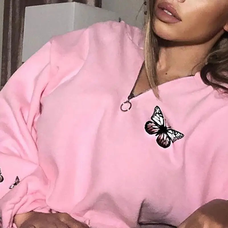 Pink Butterfly Crop Top Jacket for Women