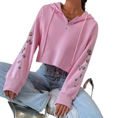 Pink Butterfly Crop Top Jacket for Women / S
