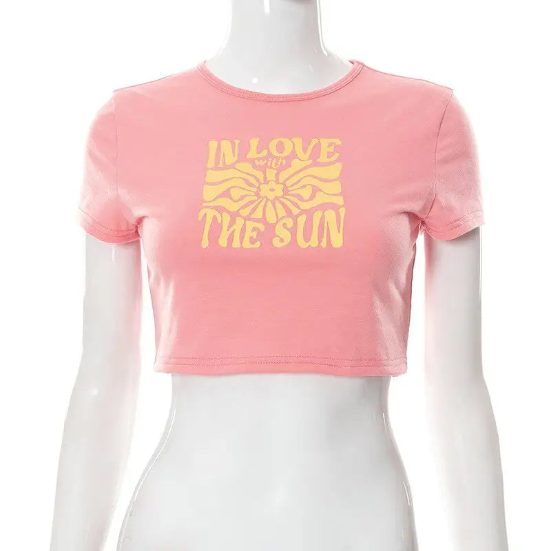 Pink Crop-Top In Love With The Sun Print