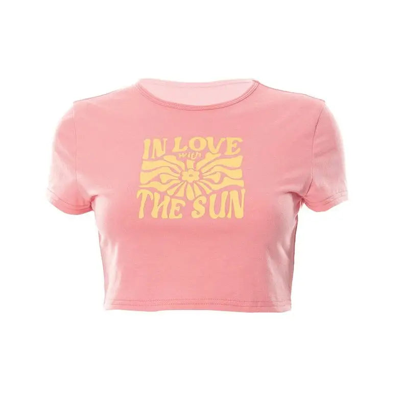 Pink Crop-Top In Love With The Sun Print / S