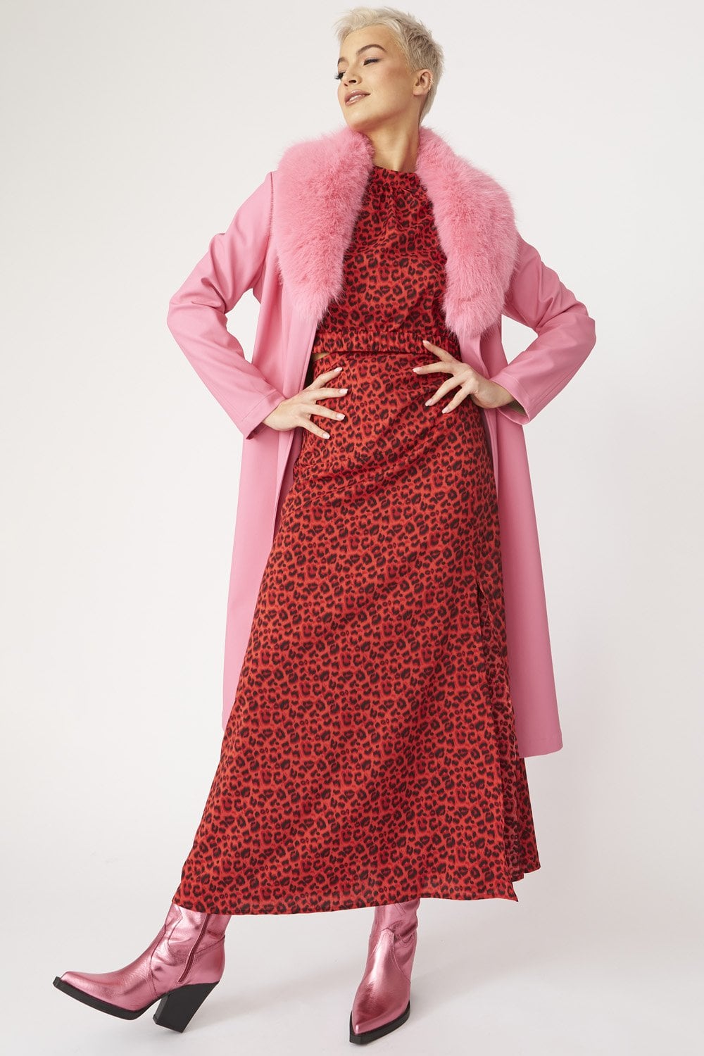 Pink Eco Leather Trench Coat S-M