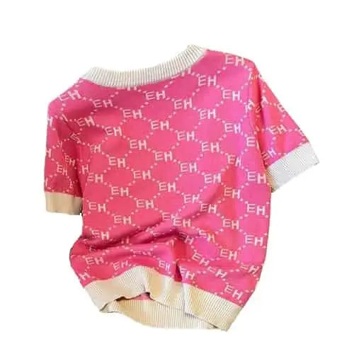 Pink Embroidery Cartoon Deer Knitted top - T-Shirt