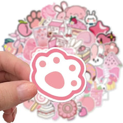 Pink Girl Cartoon Waterproof Stickers