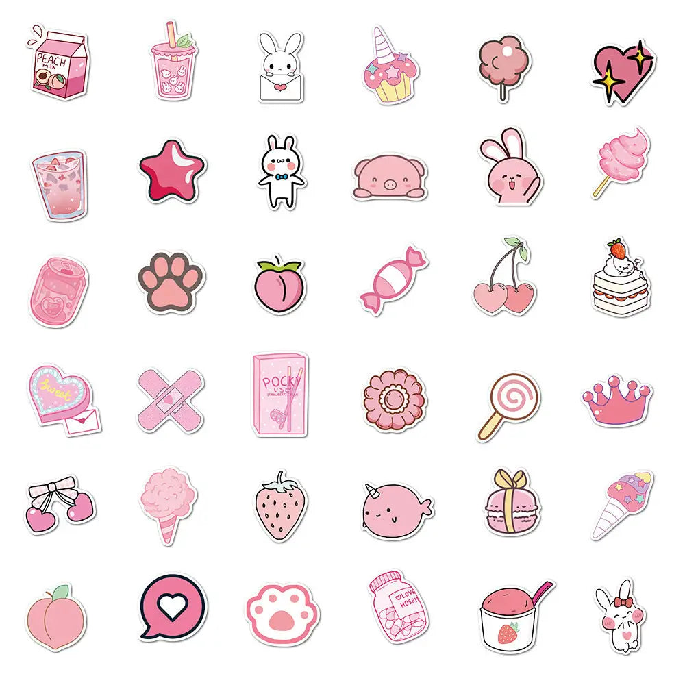 Pink Girl Kawaii 50 Waterproof Stickers