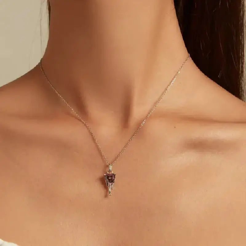 Pink Heart Crystal Drop Earrings and Necklace Set