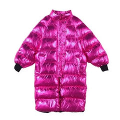 Pink Hologram Winter Hooded Padded Long Coat