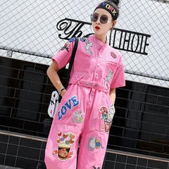 Pink Jumpsuit with Beautiful Color Embroidery / L