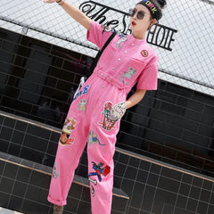 Pink Jumpsuit with Beautiful Color Embroidery / XL