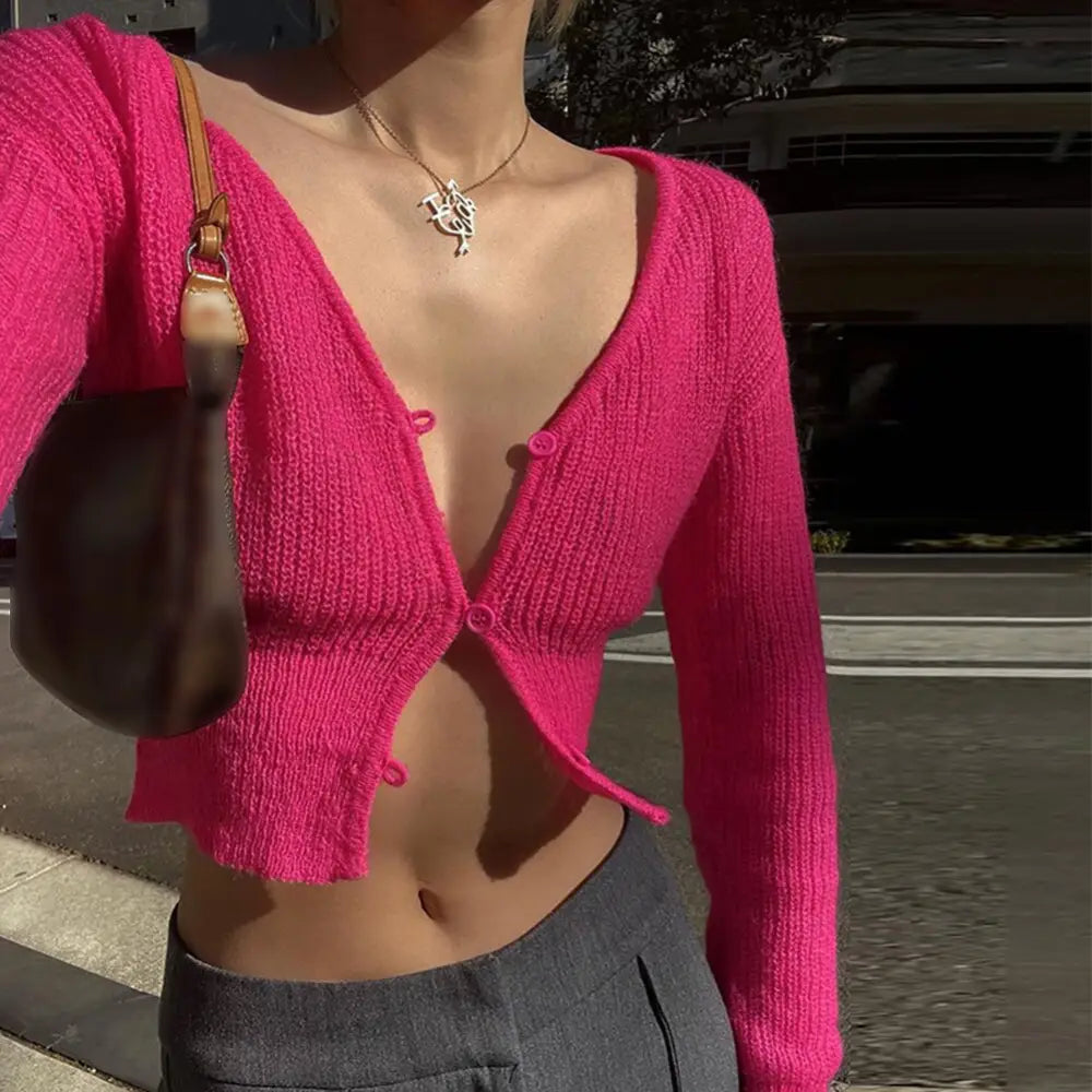 Pink Kawaii Cropped Cardigan Sweater