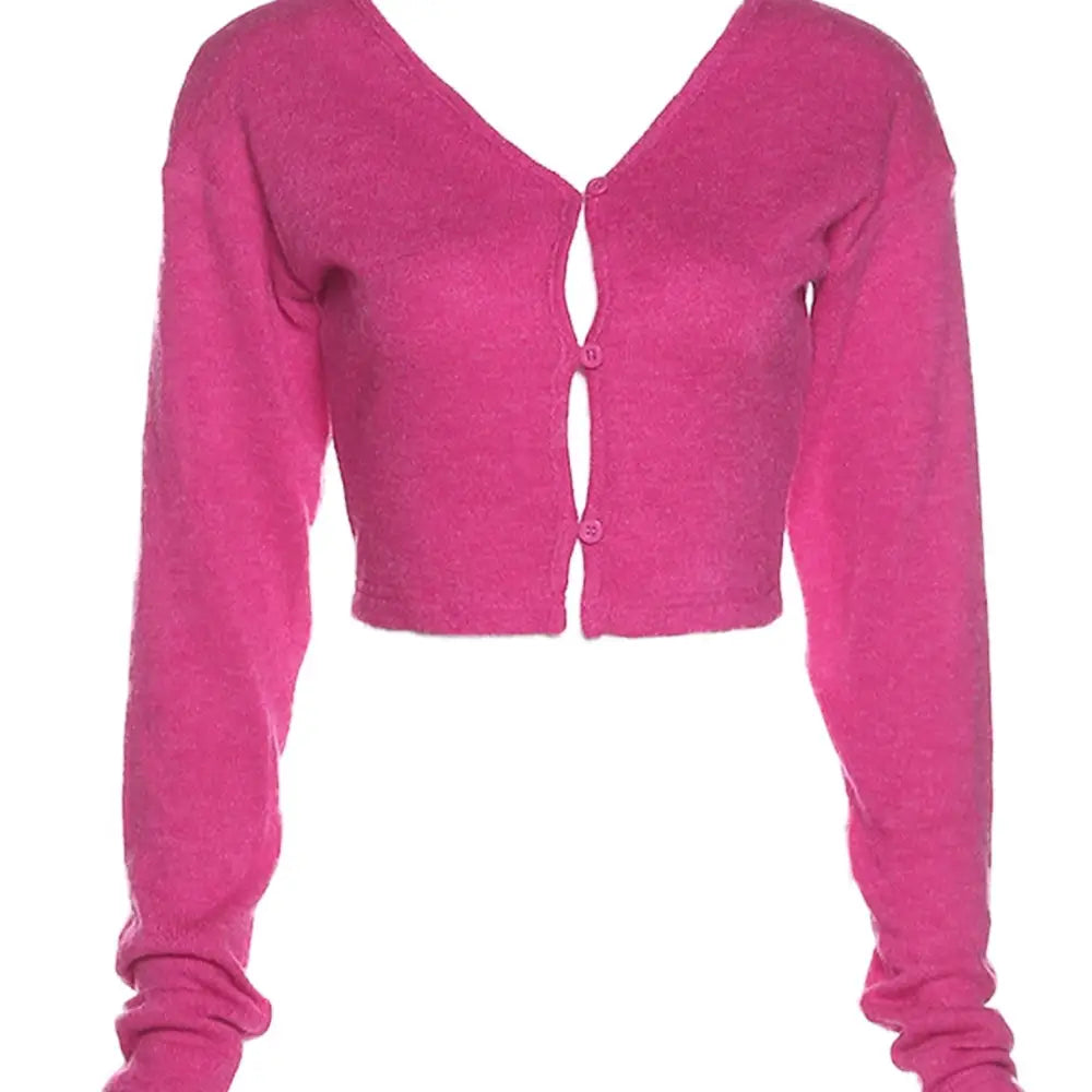 Pink Kawaii Cropped Cardigan Sweater