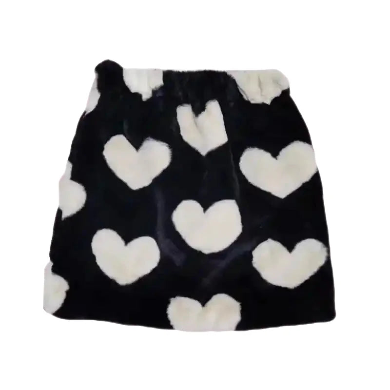 Pink Lolita Love Print Warm Mini Skirt Black / S