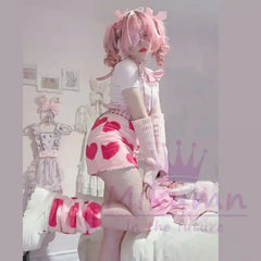 Pink Lolita Love Print Warm Mini Skirt