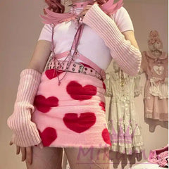 Pink Lolita Love Print Warm Mini Skirt