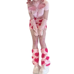 Pink Lolita Love Print Warm Mini Skirt
