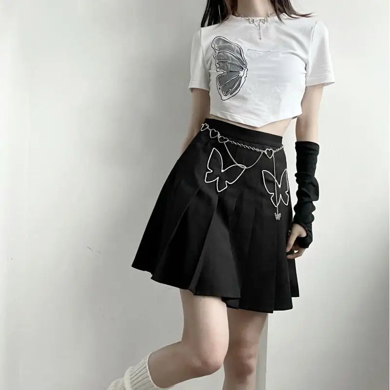 Pink Savior Butterfly Wing Crop Top with Long Gloves