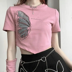Pink Savior Butterfly Wing Crop Top with Long Gloves