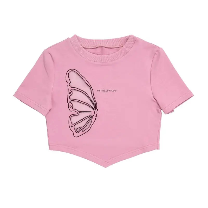 Pink Savior Butterfly Wing Crop Top with Long Gloves