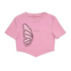 Pink Savior Butterfly Wing Crop Top with Long Gloves