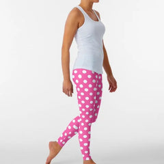 Pink Yoga Polka Dots Legging with White Design