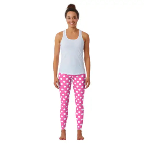 Pink Yoga Polka Dots Legging with White Design