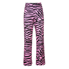 Pink Zebra Flared Pants Aesthetics High Waisted Style