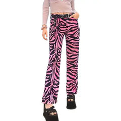 Pink Zebra Flared Pants Aesthetics High Waisted Style / S