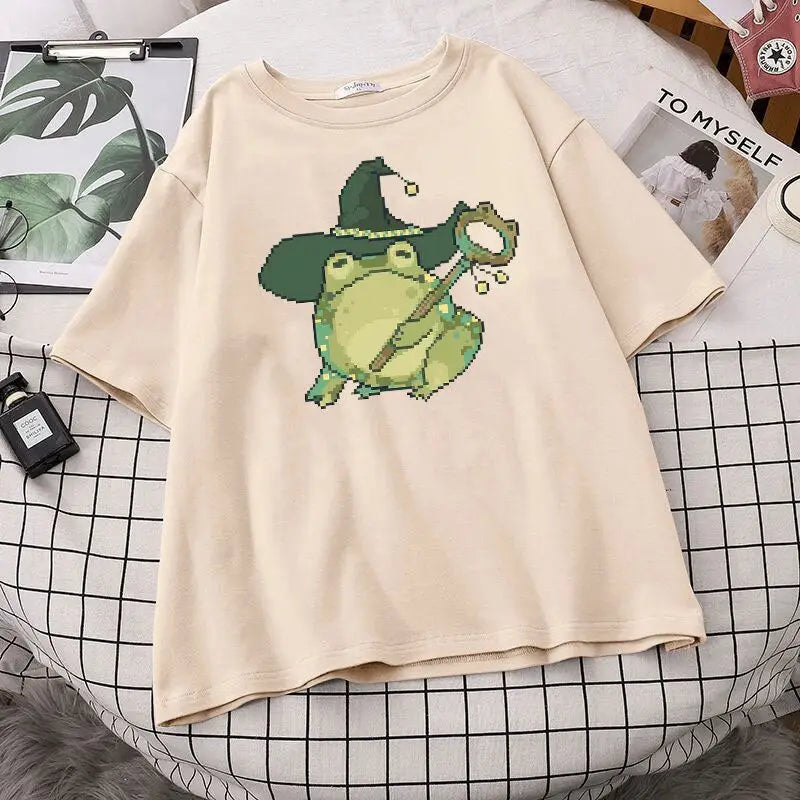 Pixel Wizard Frog Printed T-shirt