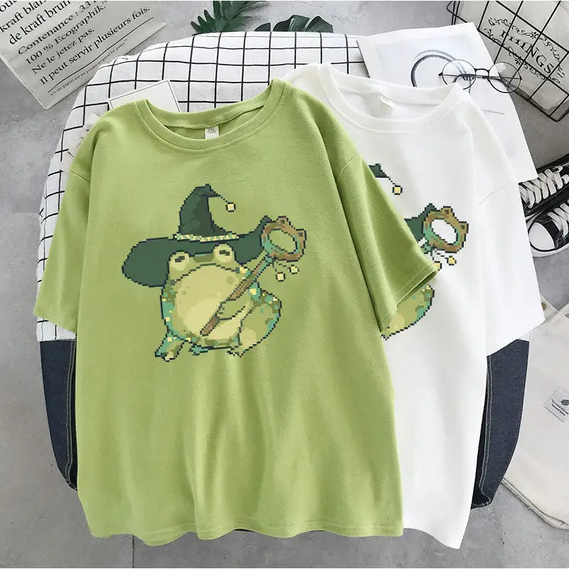 Pixel Wizard Frog Printed T-shirt - T-Shirt