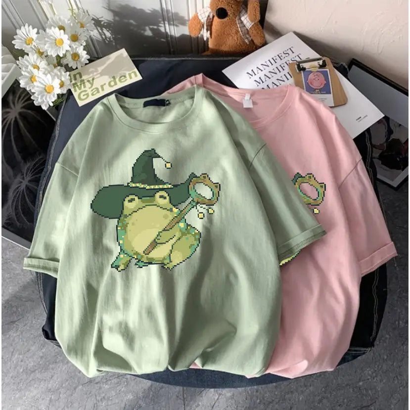 Pixel Wizard Frog Printed T-shirt