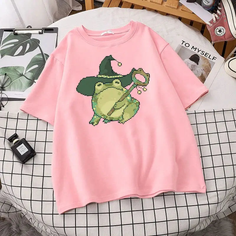 Pixel Wizard Frog Printed T-shirt - T-Shirt