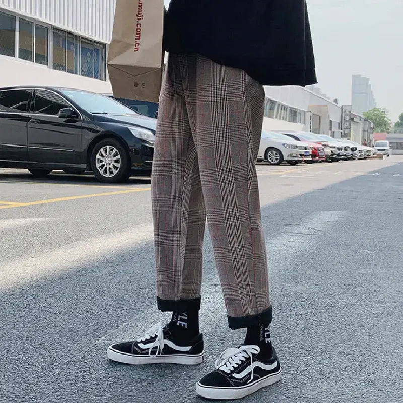 Plaid Ankle Pants - Brow / M