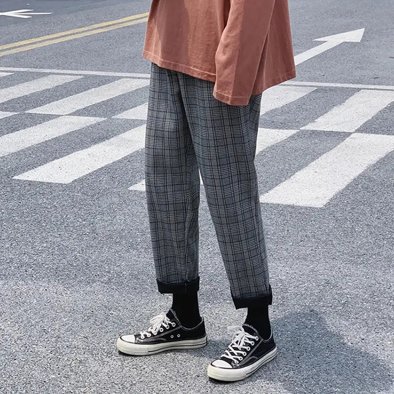 Plaid Ankle Pants - Gray / M