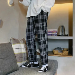 Plaid Ankle Pants with Tailored Fit Black / M