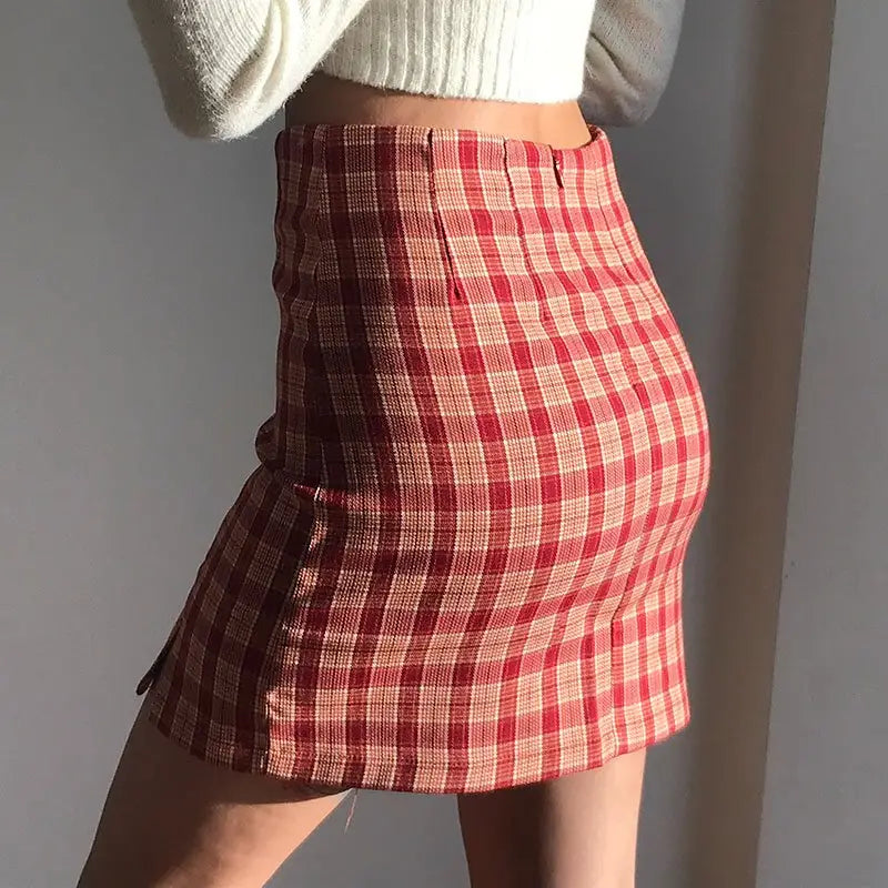 Plaid Double Slits Short Skirt