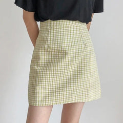 Plaid Korean A-line Short Skirt High Waist with Belt
